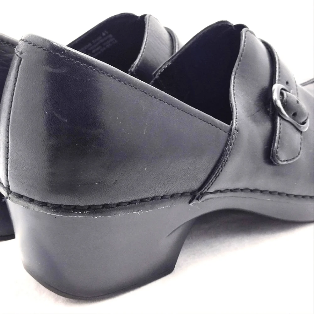 Dansko Tamara Black Leather Slip-On Clogs With Adjustable Strap - Picture 9 of 16